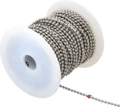 Made in USA - Number 6 Trade Size Stainless Steel Ball Chain - 0.127 Inch Ball Diameter, 45 Lbs. Tensile Strength, 100 Ft. Long , 72 Balls per Foot - Best Tool & Supply