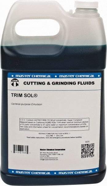 Master Fluid Solutions - Trim SOL, 1 Gal Bottle Cutting & Grinding Fluid - Water Soluble, For Grinding, Turning - Best Tool & Supply