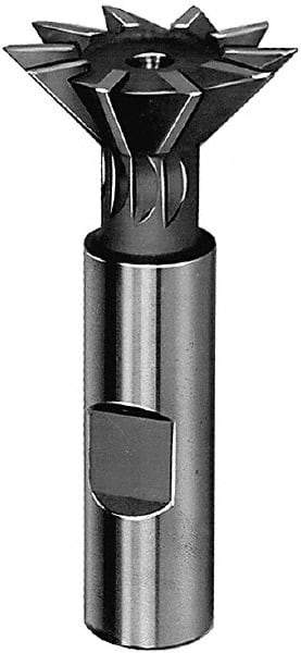 Made in USA - 2-1/2" Diam x 3/4" Width of Cut, 45° Included Angle, Cobalt Dovetail Cutter - 1" Shank Diam, 3" Shank Length, 3-3/4" Overall Length, Weldon Flat, Uncoated - Best Tool & Supply