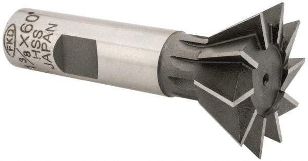 Interstate - 1-3/8" Diam x 9/16" Width of Cut, 60° Included Angle, High Speed Steel Dovetail Cutter - 5/8" Shank Diam, 2-7/8" Overall Length, Uncoated - Best Tool & Supply