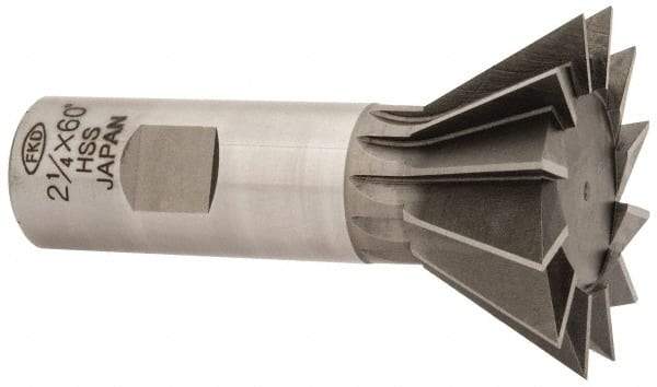 Interstate - 2-1/4" Diam x 1-1/16" Width of Cut, 60° Included Angle, High Speed Steel Dovetail Cutter - 1" Shank Diam, 3-3/4" Overall Length, Uncoated - Best Tool & Supply