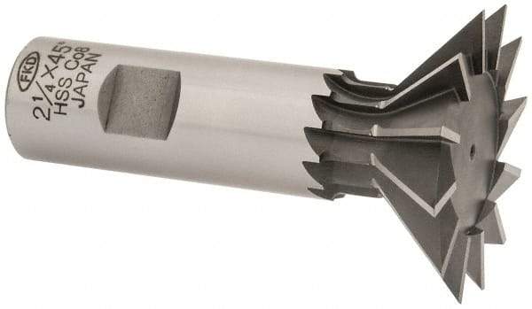 Interstate - 2-1/4" Diam x 1-1/16" Width of Cut, 45° Included Angle, Cobalt Dovetail Cutter - 1" Shank Diam, 2-11/16" Shank Length, 3-3/4" Overall Length - Best Tool & Supply