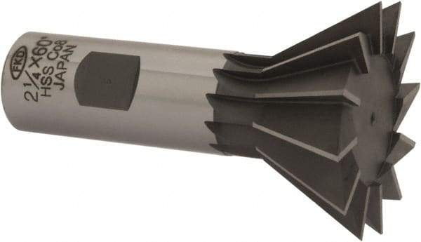 Interstate - 2-1/4" Diam x 1-1/16" Width of Cut, 60° Included Angle, Cobalt Dovetail Cutter - 1" Shank Diam, 3-1/4" Overall Length, Uncoated - Best Tool & Supply