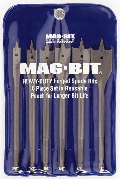 Mag-Bit - 3/8 to 1", 60° Point, Bright Finish, Carbon Steel Spade Drill Bit Set - Best Tool & Supply