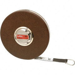 Lufkin - 100' x 5/8" White Fiberglass Blade Tape Measure - 1, 1/10 & 1/100" Graduation, Inch Graduation Style, Brown Vinyl Clad Steel Case - Best Tool & Supply