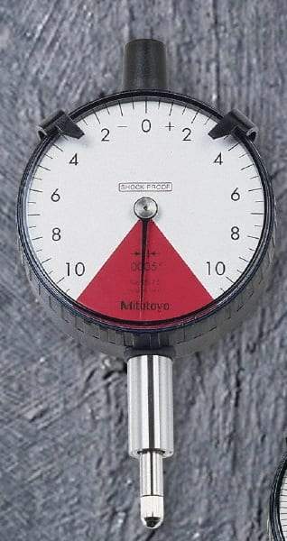 Mitutoyo - 1.6mm Range, 80-0-80 Dial Reading, 0.02mm Graduation Dial Drop Indicator - 2-1/8" Dial, 2mm Range per Revolution, 0.016mm Accuracy - Best Tool & Supply