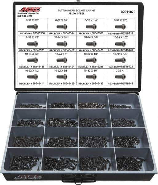 Value Collection - 1,100 Piece Steel Socket Head Cap Screws - #6 to #10 Thread - Best Tool & Supply