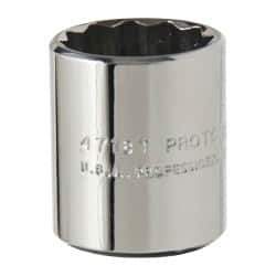 Proto - 9/16", 1/4" Drive, Standard Hand Socket - 12 Points, 7/8" OAL, Alloy Steel, Chrome Finish - Best Tool & Supply