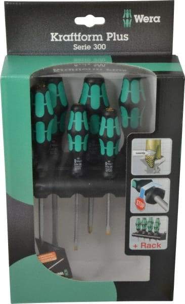 Wera - 6 Piece Phillips & Slotted Screwdriver Set - Hex with Bolster Shank, Kraftform Ergonomic Handle, Bit Sizes: Philips #1 & #2, Tip Thickness: 9/64, 5/32, 7/32 & 1/4 - Best Tool & Supply