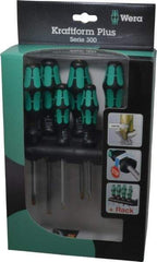 Wera - 6 Piece Pozidriv & Slotted Screwdriver Set - Hex with Bolster Shank, Kraftform Ergonomic Handle, Bit Sizes: Philips #1 & #2, Posidriv Point #1 & #2, Tip Thickness: 9/64, 5/32, 7/32 & 1/4 - Best Tool & Supply