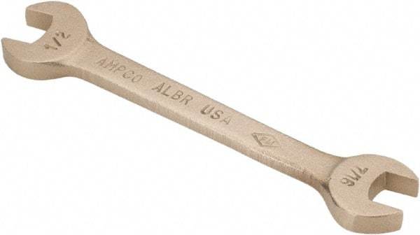 Ampco - 7/16" x 1/2" Nonsparking Open End Wrench - 5" OAL, Double End, Plain Finish, 15° Head Angle - Best Tool & Supply