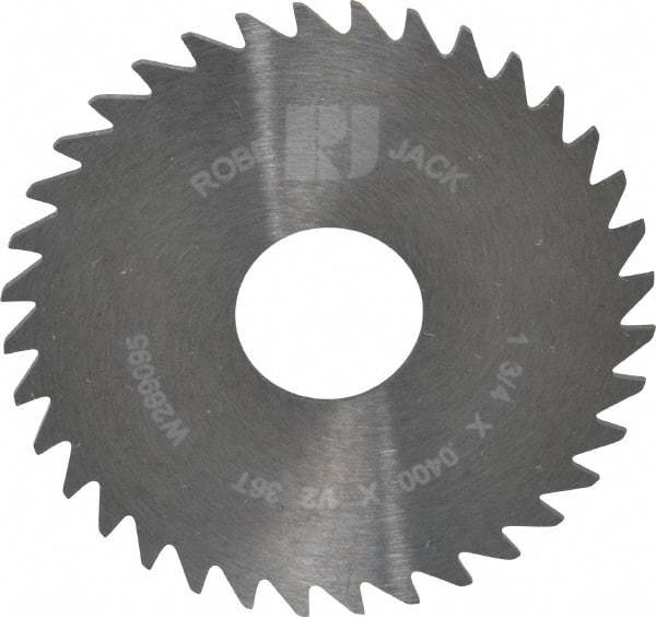 RobbJack - 1-3/4" Diam x 0.04" Blade Thickness x 1/2" Arbor Hole Diam, 36 Tooth Slitting and Slotting Saw - Arbor Connection, Right Hand, Uncoated, Solid Carbide, Concave Ground - Best Tool & Supply