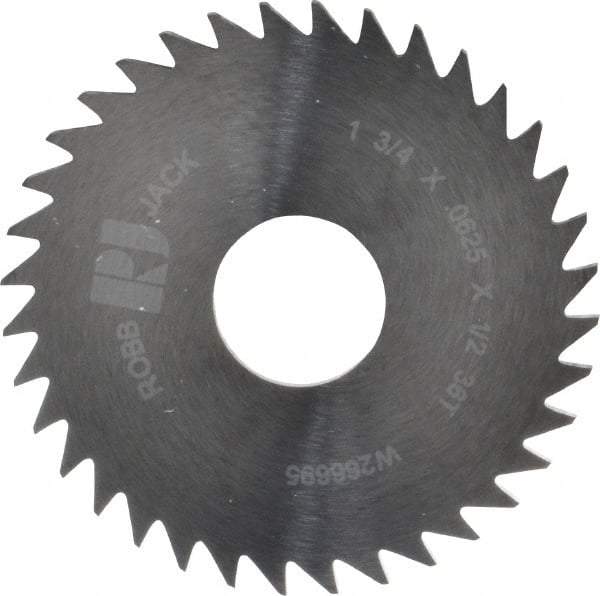 RobbJack - 1-3/4" Diam x 1/16" Blade Thickness x 1/2" Arbor Hole Diam, 36 Tooth Slitting and Slotting Saw - Arbor Connection, Right Hand, Uncoated, Solid Carbide, Concave Ground - Best Tool & Supply