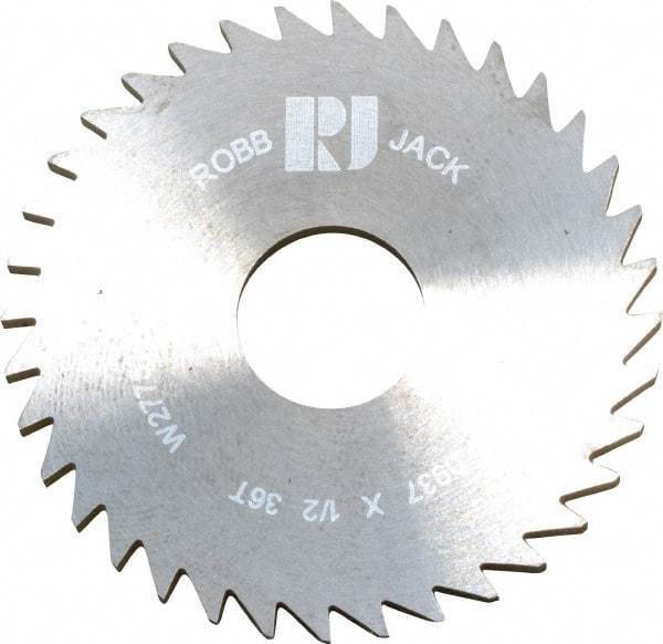 RobbJack - 1-3/4" Diam x 0.0937" Blade Thickness x 1/2" Arbor Hole Diam, 36 Tooth Slitting and Slotting Saw - Arbor Connection, Right Hand, Uncoated, Solid Carbide, Concave Ground - Best Tool & Supply