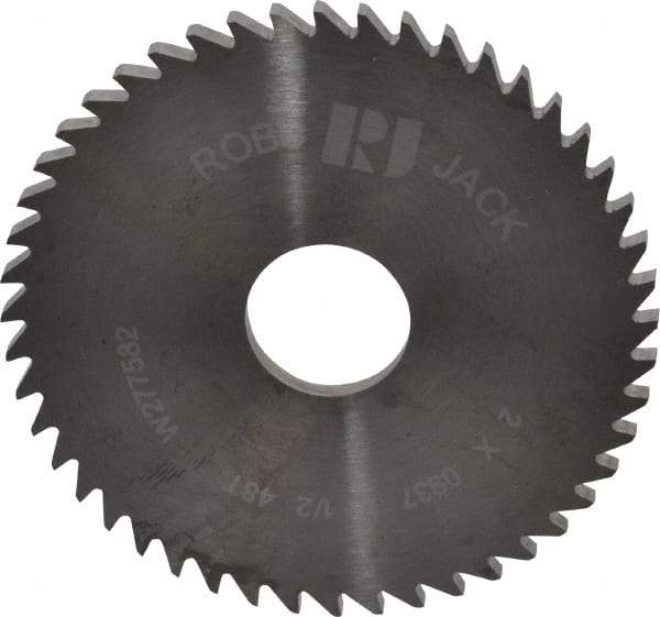 RobbJack - 2" Diam x 0.0937" Blade Thickness x 1/2" Arbor Hole Diam, 48 Tooth Slitting and Slotting Saw - Arbor Connection, Right Hand, Uncoated, Solid Carbide, Concave Ground - Best Tool & Supply