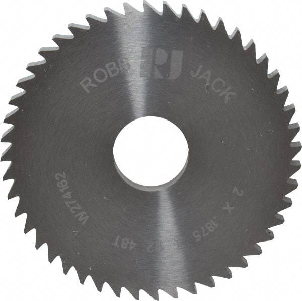 RobbJack - 2" Diam x 3/16" Blade Thickness x 1/2" Arbor Hole Diam, 48 Tooth Slitting and Slotting Saw - Arbor Connection, Right Hand, Uncoated, Solid Carbide, Concave Ground - Best Tool & Supply