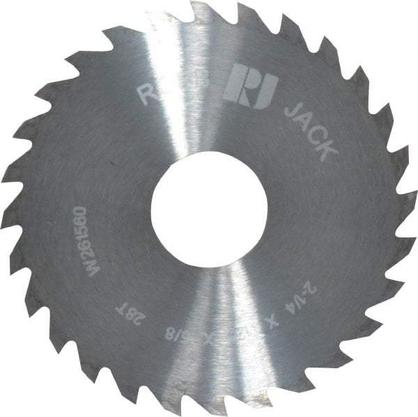 RobbJack - 2-1/4" Diam x 1/8" Blade Thickness x 5/8" Arbor Hole Diam, 28 Tooth Slitting and Slotting Saw - Arbor Connection, Right Hand, Uncoated, Solid Carbide, Concave Ground - Best Tool & Supply