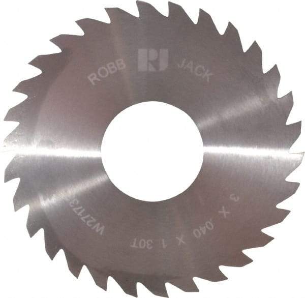 RobbJack - 3" Diam x 0.04" Blade Thickness x 1" Arbor Hole Diam, 30 Tooth Slitting and Slotting Saw - Arbor Connection, Right Hand, Uncoated, Solid Carbide, Concave Ground - Best Tool & Supply