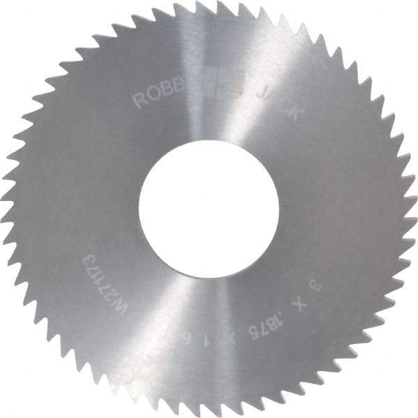 RobbJack - 3" Diam x 3/16" Blade Thickness x 1" Arbor Hole Diam, 60 Tooth Slitting and Slotting Saw - Arbor Connection, Right Hand, Uncoated, Solid Carbide, Concave Ground - Best Tool & Supply