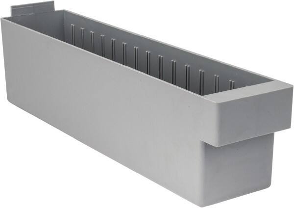 Quantum Storage - 17-5/8" Deep, Gray High-Impact Polystyrene Drawer Bin - 4-5/8" High x 3-3/4" Wide x 17-5/8" Long - Best Tool & Supply