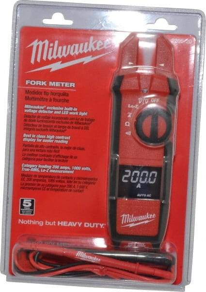 Milwaukee Tool - 2205-20, CAT IV, CAT III, Digital True RMS Clamp Meter with 0.63" Fork Jaws - 1000 VAC/VDC, 200 AC/DC Amps, Measures Voltage, Continuity, Current, Resistance - Best Tool & Supply