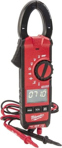 Milwaukee Tool - 2236-20, CAT III, Digital True RMS Clamp Meter with 1.3" Clamp On Jaws - 600 VAC/VDC, 600 AC/DC Amps, Measures Voltage, Capacitance, Continuity, Current, Resistance, Temperature - Best Tool & Supply