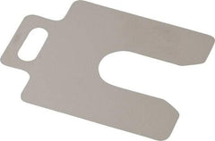 Made in USA - 20 Piece, 2 Inch Long x 2 Inch Wide x 0.004 Inch Thick, Slotted Shim Stock - Stainless Steel, 5/8 Inch Wide Slot - Best Tool & Supply