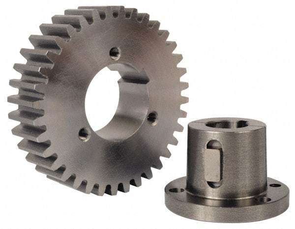 Browning - 6 Pitch, 4" Pitch Diam, 4.333" OD, 24 Tooth Bushed Spur Gear - 1-1/2" Face Width, 3" Hub Diam, 14.5° Pressure Angle, Steel - Best Tool & Supply