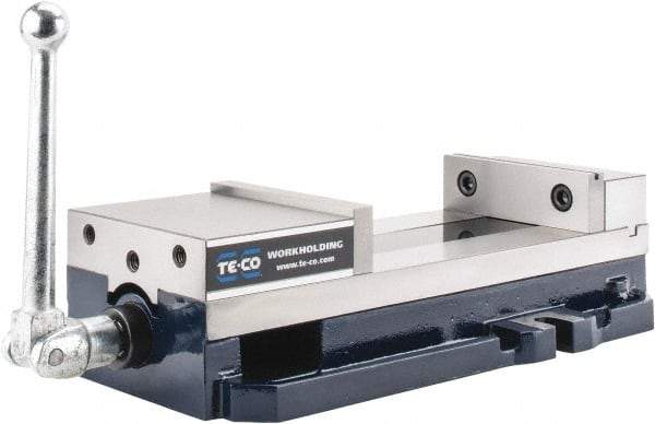 TE-CO - 6" Jaw Width, 9" Jaw Opening Capacity, Horizontal Stationary Machine Vise - Manual Operation, 8,200 Lb Capacity, 1 Station, 437.03mm Long x 117.48mm High x 1-1/2" Deep, 44.45mm Jaw Height - Best Tool & Supply