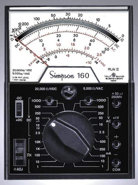 Simpson Electric - 12271, 1,000 VAC/VDC, Analog Manual Ranging Multimeter - 30 mOhm, Measures Voltage, Current, Resistance - Best Tool & Supply