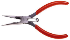 Urrea - 6-3/4" OAL, 1-1/2" Jaw Length x 47/64" Jaw Width, Long Nose Side Cutting Needle Nose Pliers - Serrated Jaw, Chain Nose Head, Rubber Grip Handles, with Spring - Best Tool & Supply