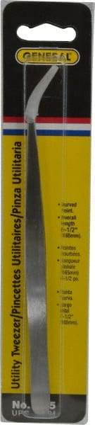 General - 6-1/2" OAL Utility Tweezers - X-LG, Curved Smooth Points - Best Tool & Supply