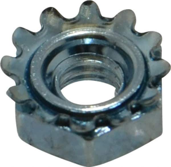 Value Collection - #12-24, Zinc Plated, Steel Hex Nut with External Tooth Washer - 1/2" Washer Diam, 7/16" Width Across Flats - Best Tool & Supply