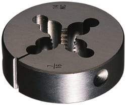 Cle-Line - 5/16-18 UNC Thread, 2" Outside Diam Carbon Steel Round Die - 5/8" Thick, Right Hand Thread, Adjustable - Exact Industrial Supply