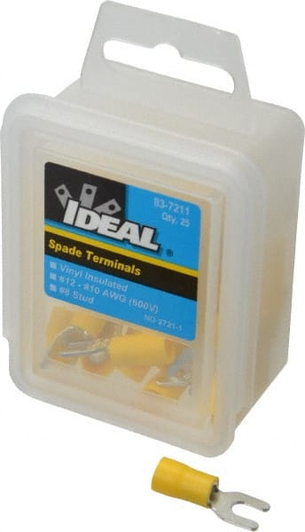 Ideal - #8 Stud, 12 to 10 AWG Compatible, Partially Insulated, Crimp Connection, Standard Fork Terminal - Best Tool & Supply