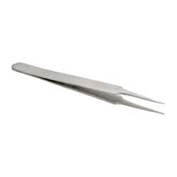 Value Collection - 4-3/4" OAL 2A-SS Precision Tweezers - Rounded Flat Tip with Tapered Edge - Best Tool & Supply