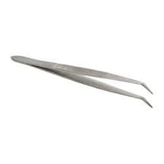 Value Collection - 4-11/32" OAL Stainless Steel Assembly Tweezers - Short Bent Point, Serrated Body/Edge - Best Tool & Supply