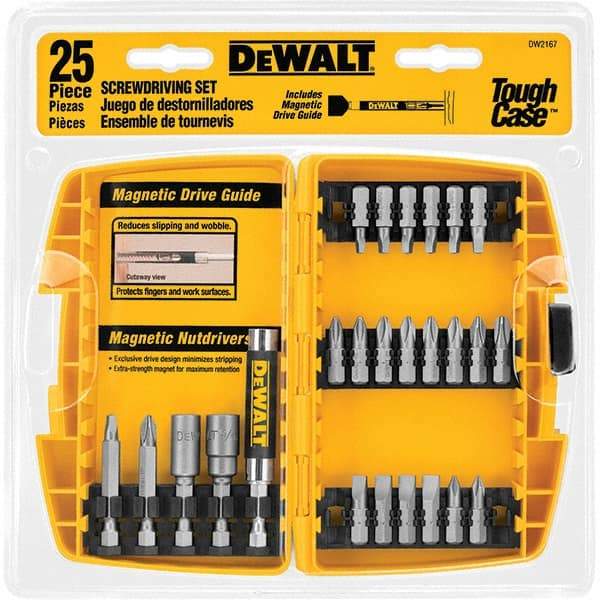 DeWALT - 25 Piece, Screwdriver Bit Set - SQ1, SQ2, SQ3, 1/4" Drive - Best Tool & Supply