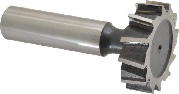 Interstate - 1-1/4" Diam x 3/8" Face Width, High Speed Steel, 14 Teeth, Shank Connection Woodruff Keyseat Cutter - Uncoated, 2-3/8" OAL x 1/2" Shank, Staggered Teeth, ANSI 1210, Old Standard E - Best Tool & Supply