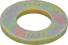 Made in USA - 9/16" Screw, Grade 8 Alloy Steel SAE Flat Washer - 19/32" ID x 1-3/16" OD, 0.121" Thick, Zinc Yellow Dichromate Finish - Best Tool & Supply