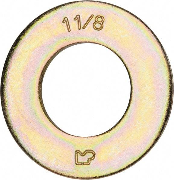 Made in USA - 1-1/8" Screw, Grade 8 Alloy Steel SAE Flat Washer - 1-3/16" ID x 2-1/4" OD, 0.16" Thick, Zinc Yellow Dichromate Finish - Best Tool & Supply