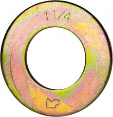 Made in USA - 1-1/4" Screw, Grade 8 Alloy Steel SAE Flat Washer - 1-3/8" ID x 2-1/2" OD, 0.16" Thick, Zinc Yellow Dichromate Finish - Best Tool & Supply