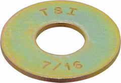 Made in USA - 7/16" Screw, Grade 8 Alloy Steel USS Flat Washer - 0.495" ID x 1.28" OD, 0.104" Thick, Zinc Yellow Dichromate Finish - Best Tool & Supply