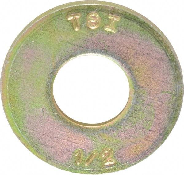 Made in USA - 1/2" Screw, Grade 8 Alloy Steel USS Flat Washer - 0.557" ID x 1.405" OD, 0.132" Thick, Zinc Yellow Dichromate Finish - Best Tool & Supply