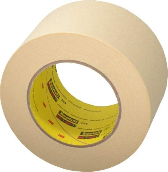 3M - 3" Wide x 60 Yd Long Tan Paper Masking Tape - Series 234, 5.9 mil Thick, 27 In/Lb Tensile Strength - Best Tool & Supply