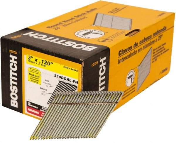 Stanley Bostitch - 11 Gauge 0.12" Shank Diam 3" Long Framing Nails for Power Nailers - Steel, Galvanized Finish, Smooth Shank, Angled Stick Wire Collation, Round Head, Diamond Point - Best Tool & Supply