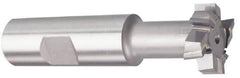 Made in USA - 25/32" Cut Diam, 21/64" Cut Width, 13/32" Neck Diam, 3/4" Shank Diam, 3-1/4" OAL, Carbide-Tipped T-Slot Cutter - TiN Finish, 3/8" Bolt, 2-1/16" Shank Length, Staggered Teeth, 6 Teeth, Weldon Flat - Best Tool & Supply