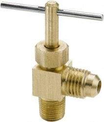 Parker - 1/4 x 1/8" Pipe, Angled Needle Valve - Flare x MNPTF Ends, Brass Valve, 150 Max psi - Best Tool & Supply