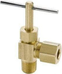 Parker - 1/4" Pipe, Angled Needle Valve - Compression x MNPTF Ends, Brass Valve, 150 Max psi - Best Tool & Supply