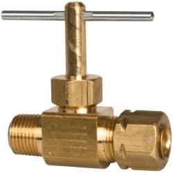 Parker - 1/4 x 1/8" Pipe, Inline Needle Valve - Compression x MNPTF Ends, Brass Valve, 150 Max psi - Best Tool & Supply